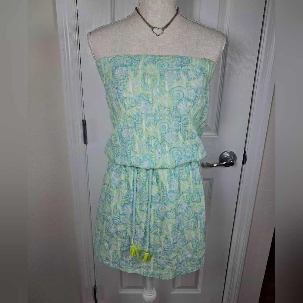 Vineyard Vines Shells Allover Print Green/Blue Bandeau Top Swim Coverup  XXS - Picture 2 of 16